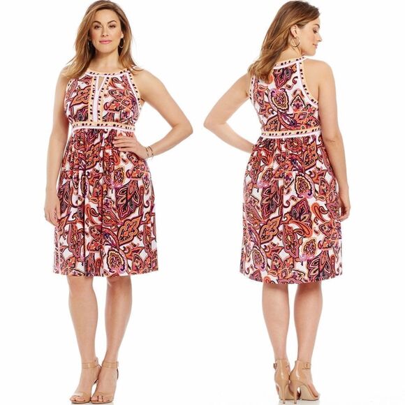 New! INC International Concepts Paisley Women's Keyhole Jersey Dress Plus 3X - Picture 1 of 3